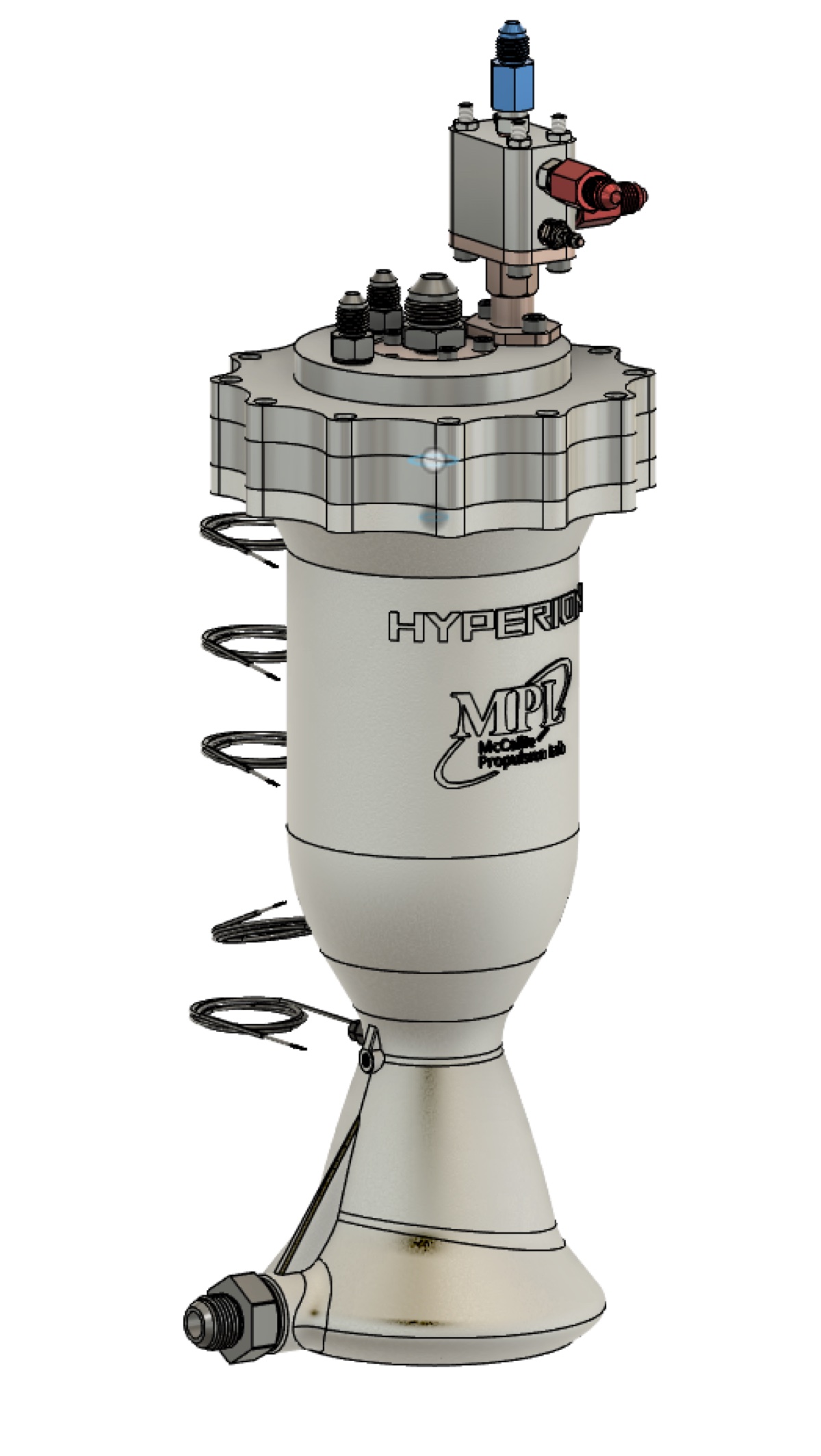 Full CAD render of the Hyperion injector and nozzle assembly