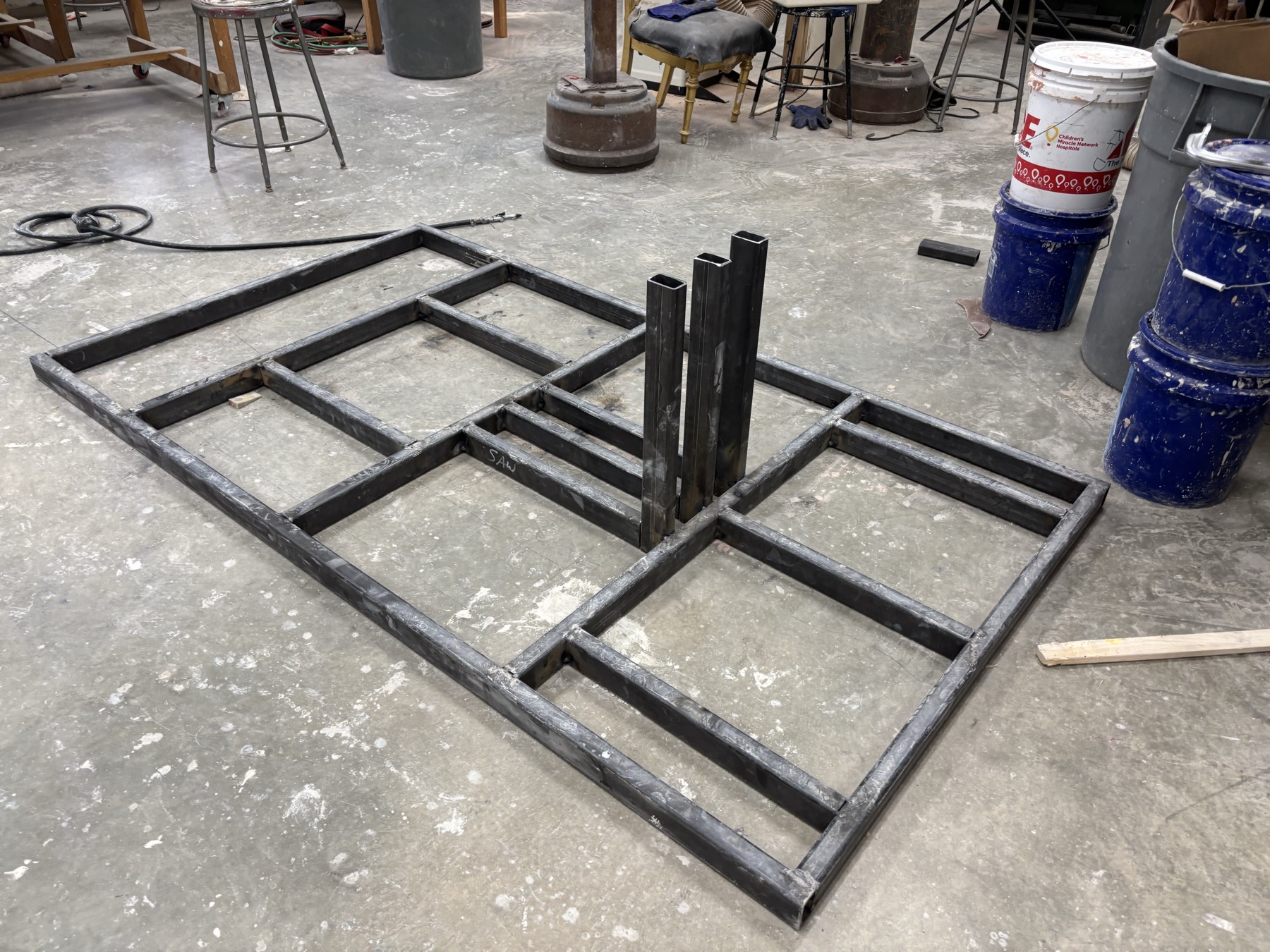 Welded steel test stand frame in the shop