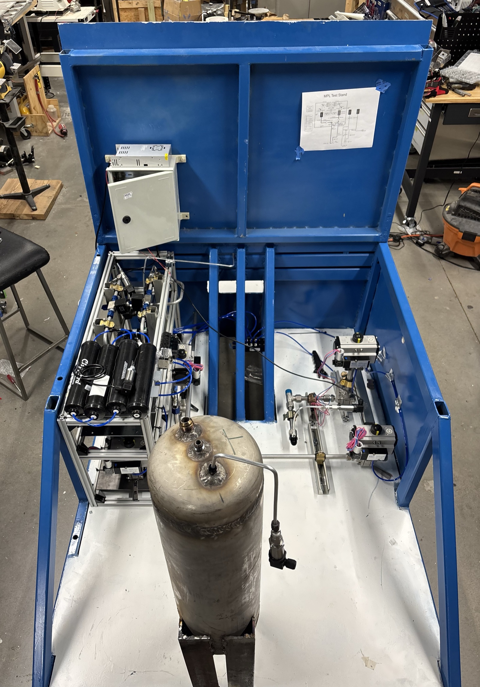 Fully wired test stand with propellant tank in place